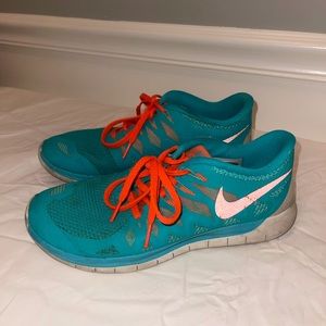 Nike blue & orange free 5.0 running shoes